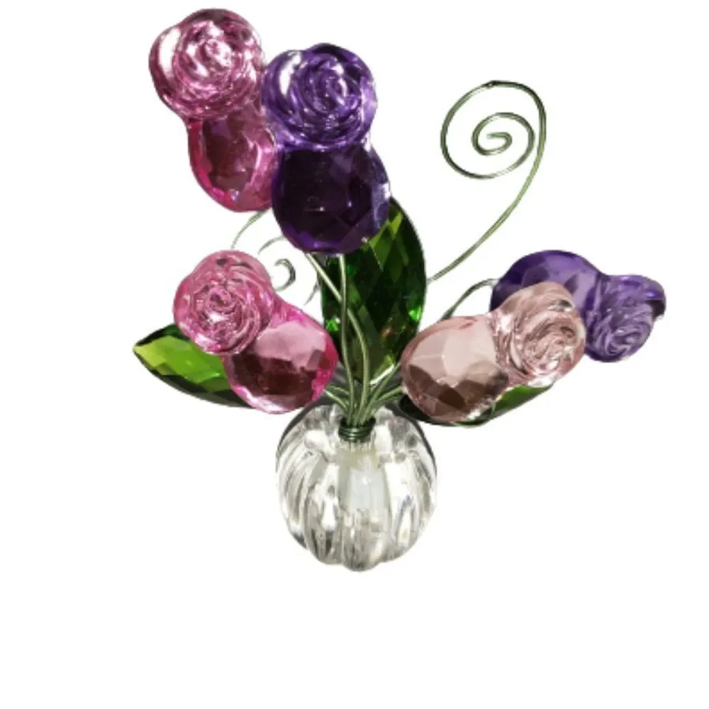 Vintage Acrylic Plastic Faux Flower Arrangement Clear Pot 4x3” 1980s 80s